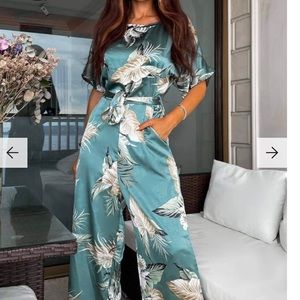 Duck Egg Floral Print Culotte Jumpsuit